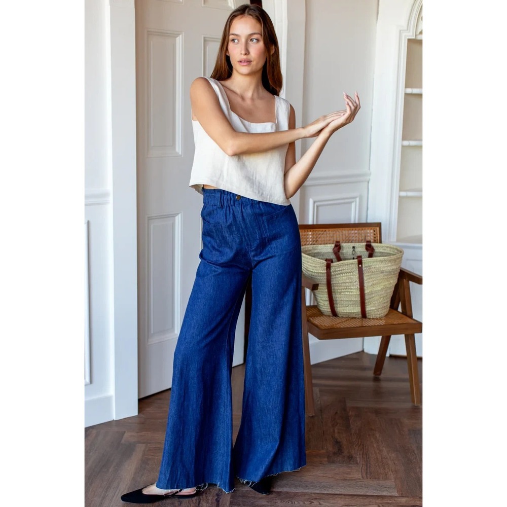 Emerson Fry Tulip Wide Leg Indigo Hemp Organic Cotton Jean Pants Size Medium